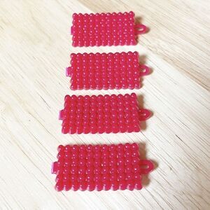 Vintage Lot Of 4 Red Plastic Textured Snap Tight Barrettes 80s Girls Goody